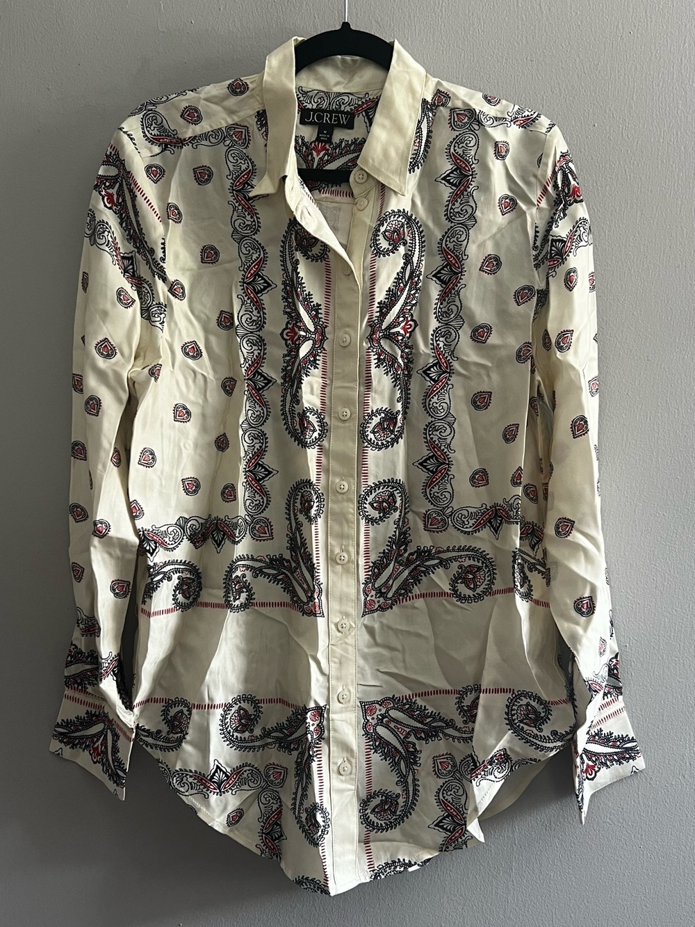 J.Crew Cream Paisley Bandana Print Drapey Button Down Blouse Shirt